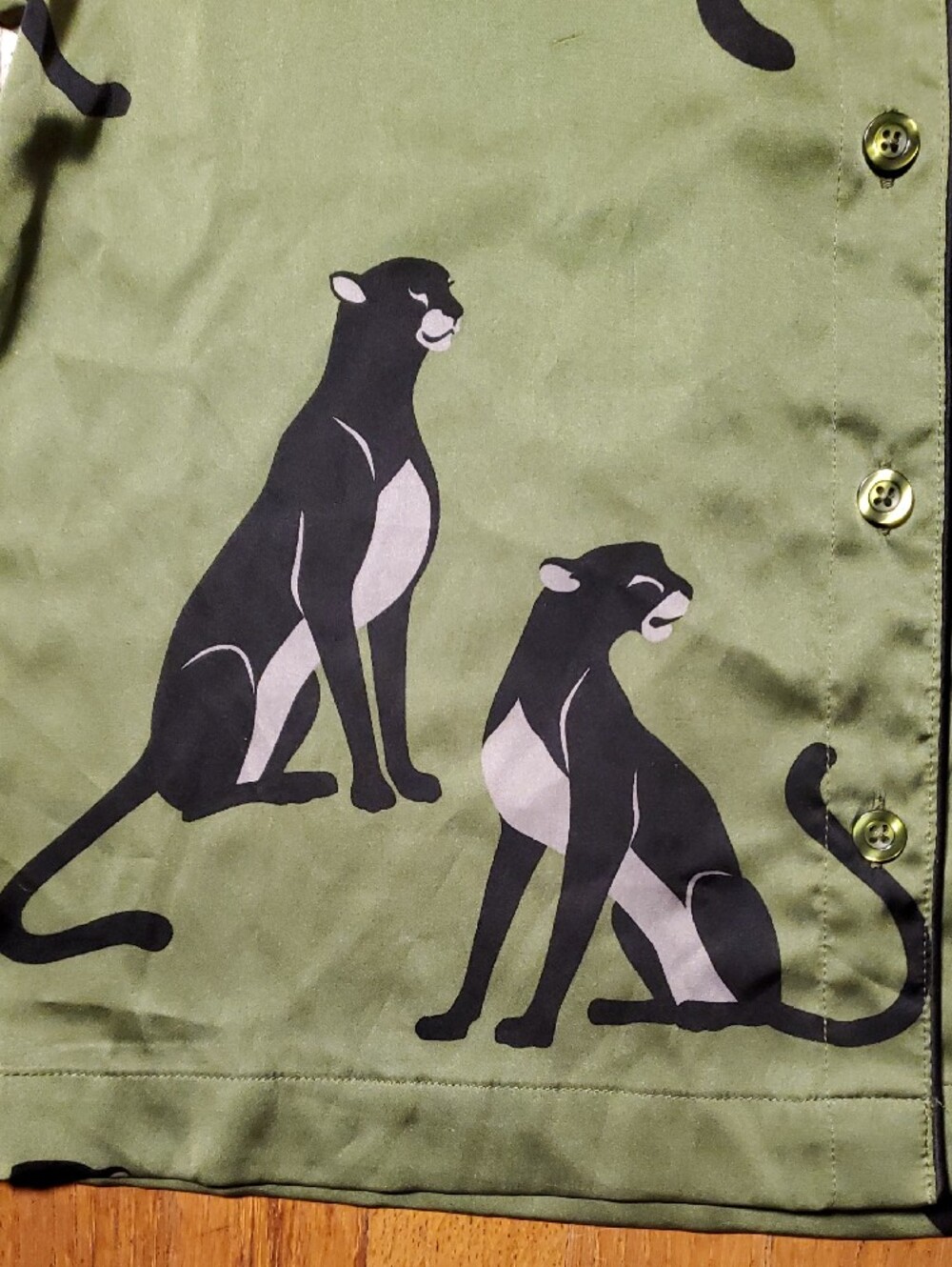 Auden Olive Green Short-Sleeve Pajama Top with Black Panthers - Picture 3 of 10